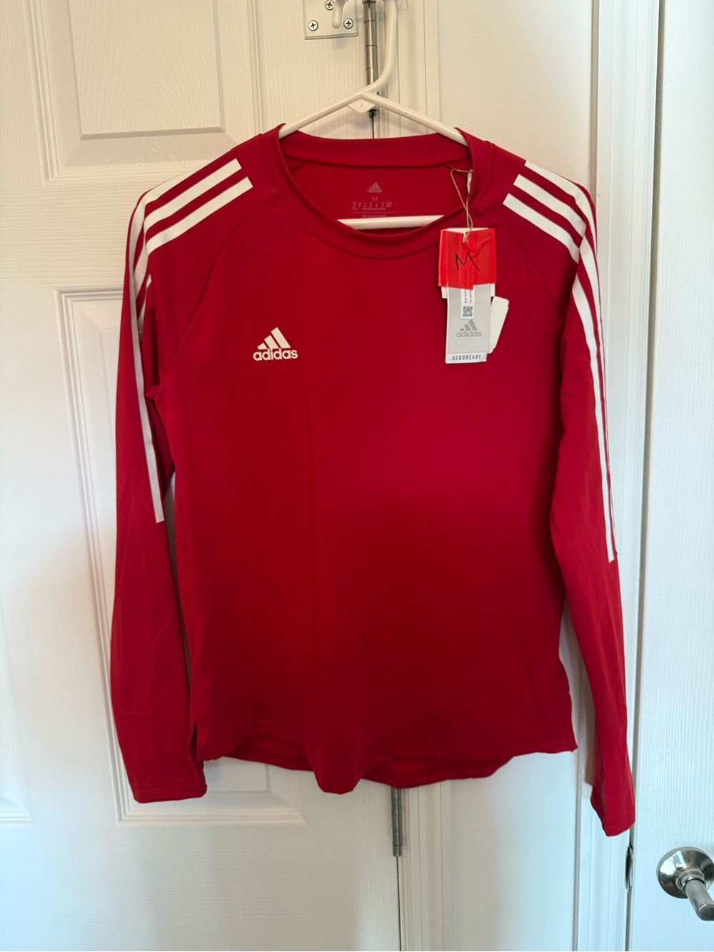 adidas Red Long-Sleeve Training Top with White Stripes